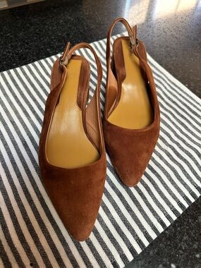 JAGGAR - Women's Pointed Toe Slingback - Brown Sueded slingback low heel shoes